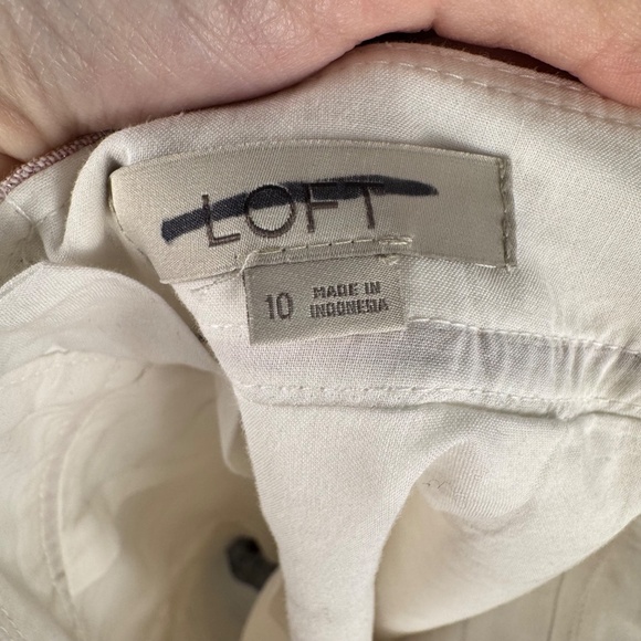 Ann Taylor Loft Linen Blend Cream Metallic Shimmer Striped A-Line Skirt - Picture 4 of 6